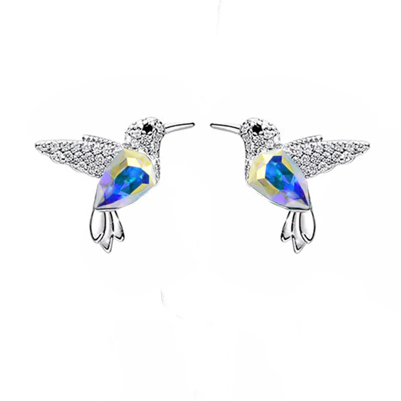 COCOM S925 Sterling Silver Hummingbird Crystal Stud Earrings for Women Girls Earrings 2021 Trend Christmas Fine Jewelry Gift