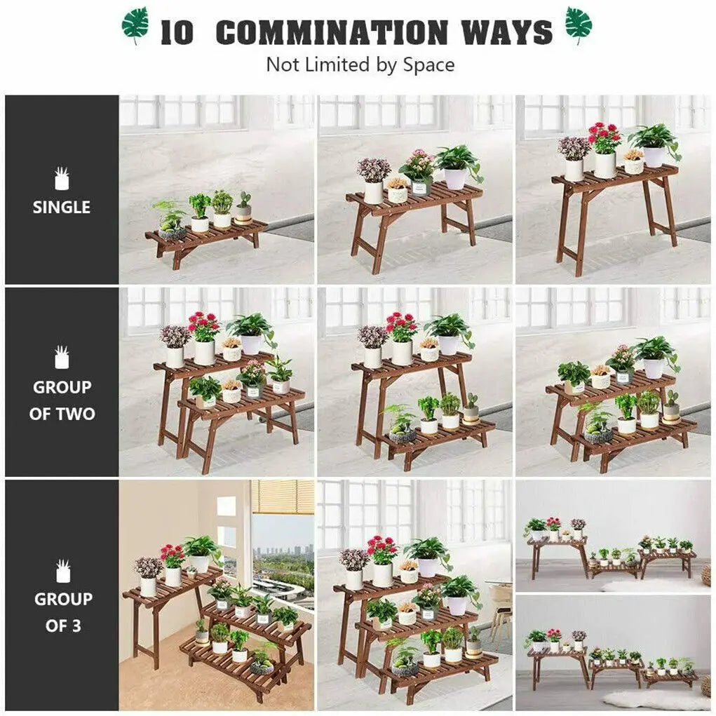 3 Tier Wood Plant Stand Display Rack Flower Pot Holder Planter Organizer for Home Garden Decor