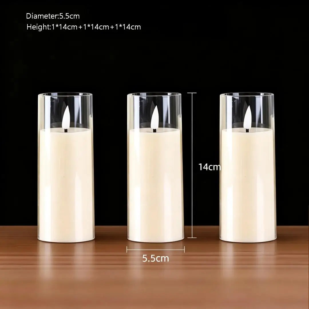 3/5x Flameless LED Candle & Remote Timer Battery Operated Acrylic Clear Pillar Wax, Portable Atmosphere Lamp for Christmas Déc