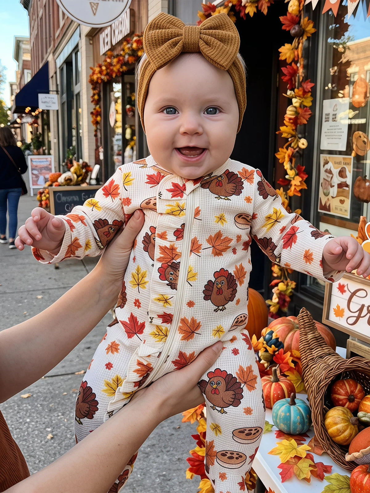 Jumpsuit With Sleeve Turkey Print Baby Girl Fall With Headband Long Sleeve Sleeve Baby Girl Girl Baby Girl Fall