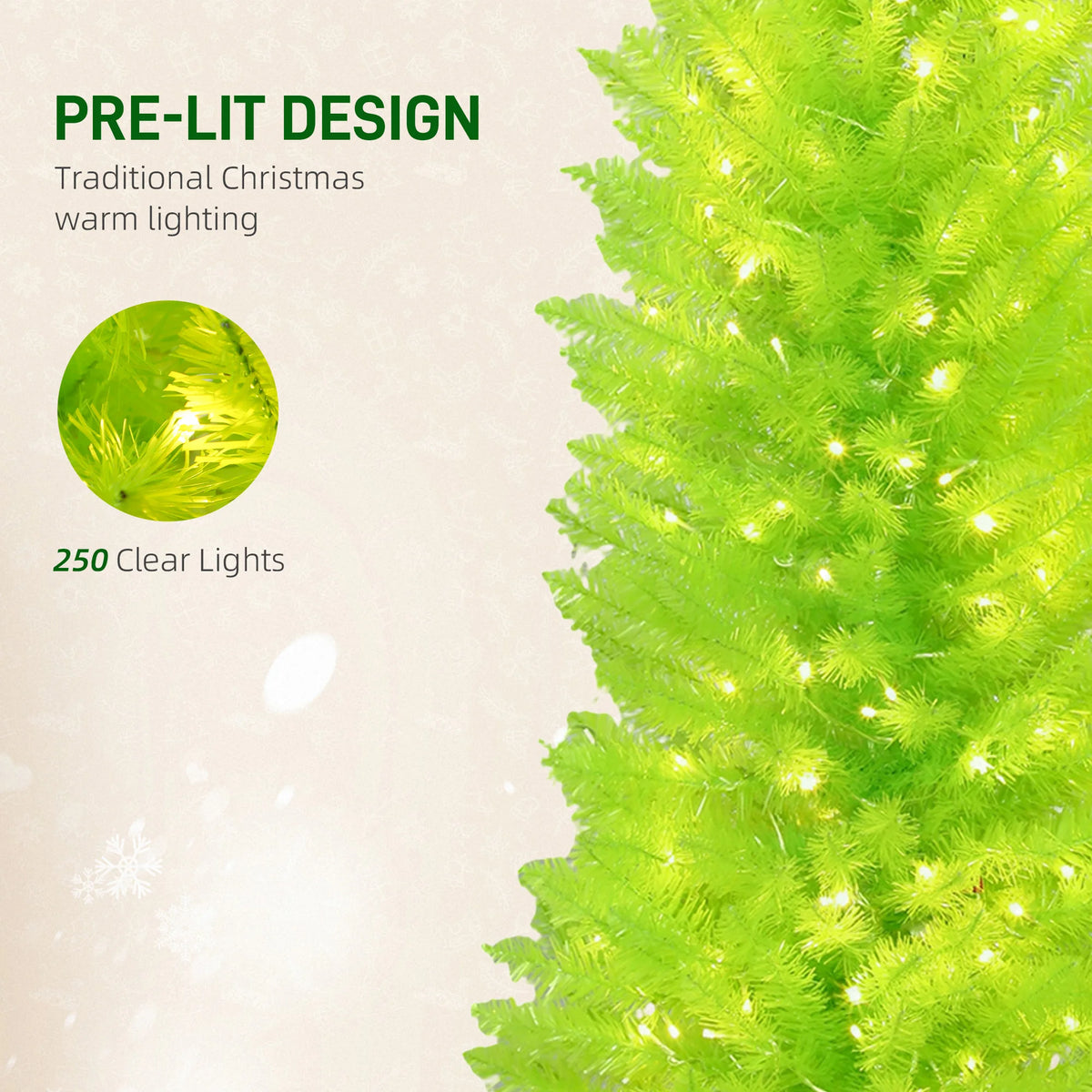 7FT Bright Green Whimsical Curved Artificial Christmas Tree Pre-lit with LED Lights, Bendable Xmas Tree for Indoor Holiday Home Party Decor