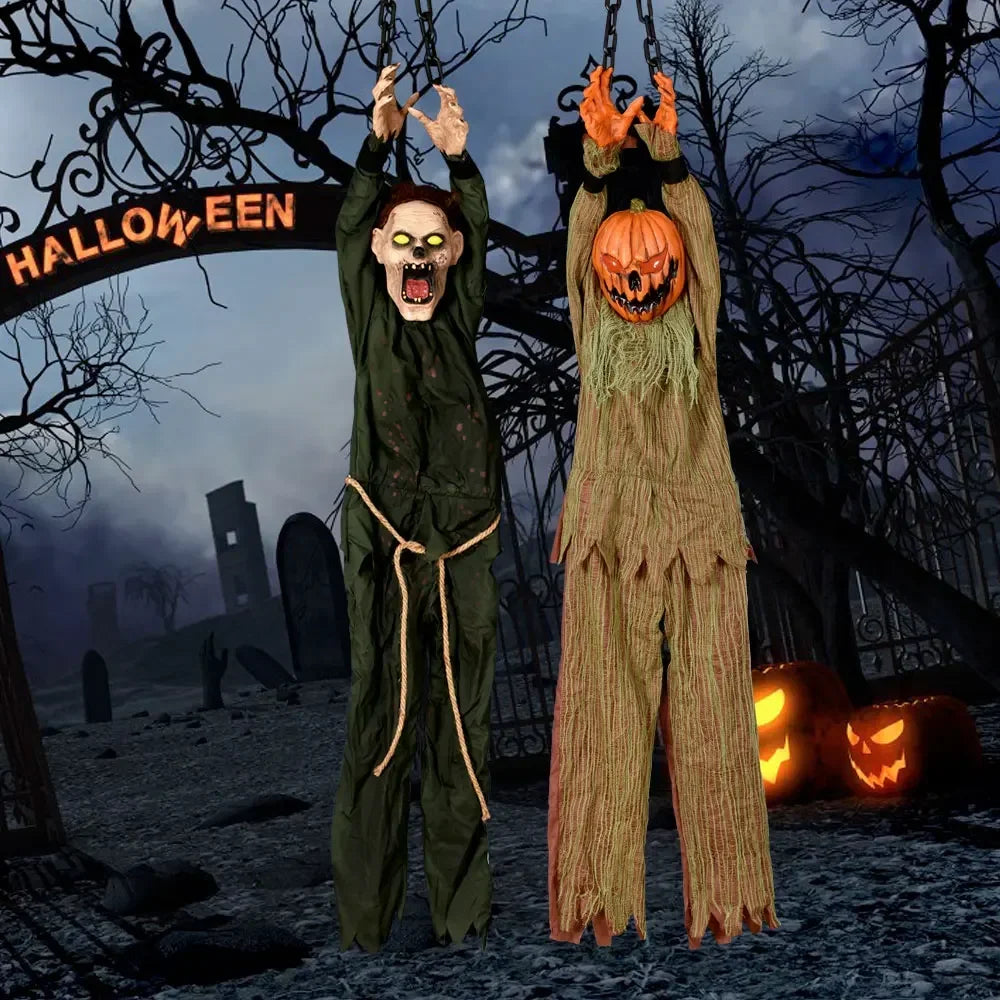1PC Halloween Hanging Pumpkin Head Decoration with Scary Sounds - Fabric, for Hanging Decor, Celebrates Halloween, Christmas