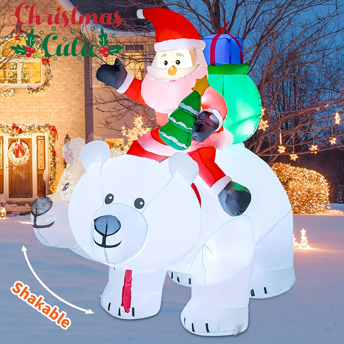 Huge Christmas Inflatables Santa Clause Riding Bear with Shaking Head 6.56ft Outdoor Decorations Inflatable Toy Mold Blow up Garden Yard Decor with LED Lights for Xmas Holiday Christmas Eve Party Indoor White Winter