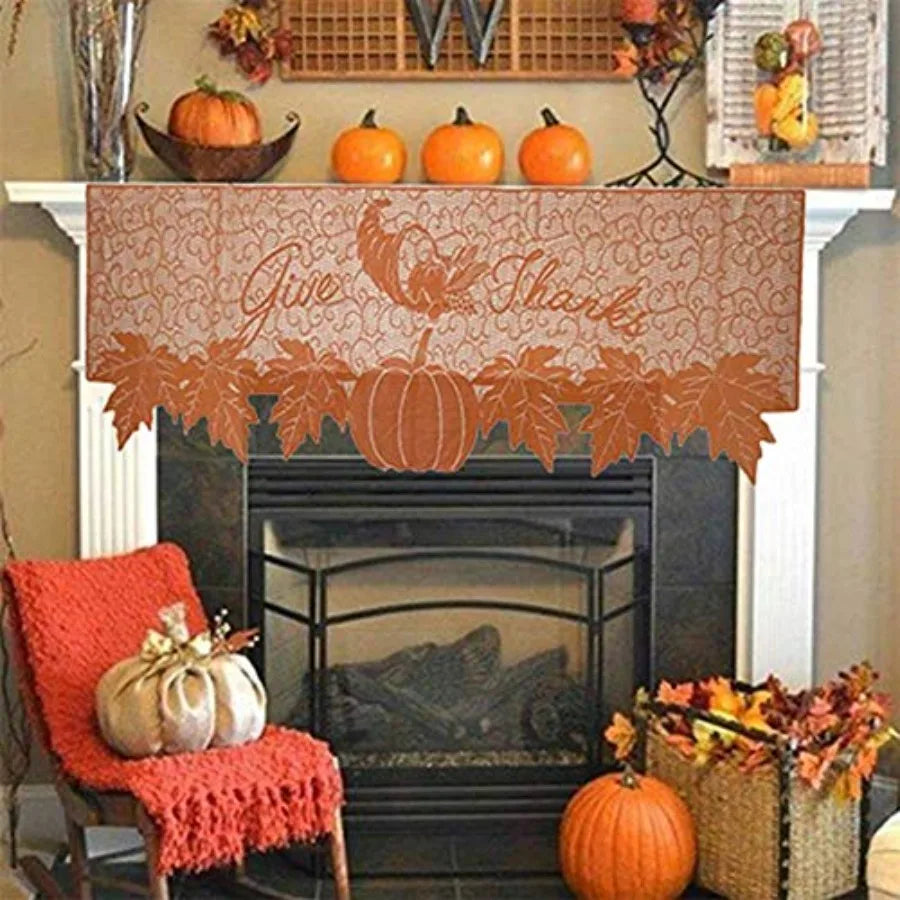 20"x60" Thanksgiving Decor Fireplace Scarf Fireplace Cloth Pumpkin Lace Table Runner Fall Runner Mantle Scarves Cover for Thank