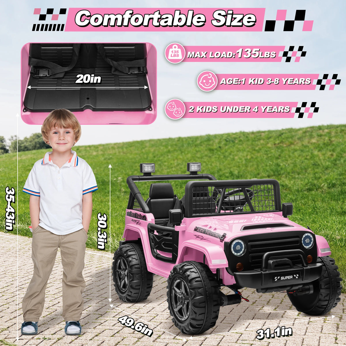 Joyracer 800W 24 Volt Ride on Toys for Big Kids, 4WD/2WD Switchable, 2 Seater Ride on Truck Car W/ Remote Control, Power Car Wheels, 3 Speeds, Spring Suspension, Bluetooth Music, Pink