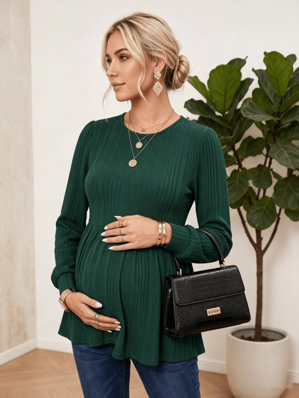 Pregnant women waist work long-sleeved top autumn and winter casual versatile T-shirt maternity wear
