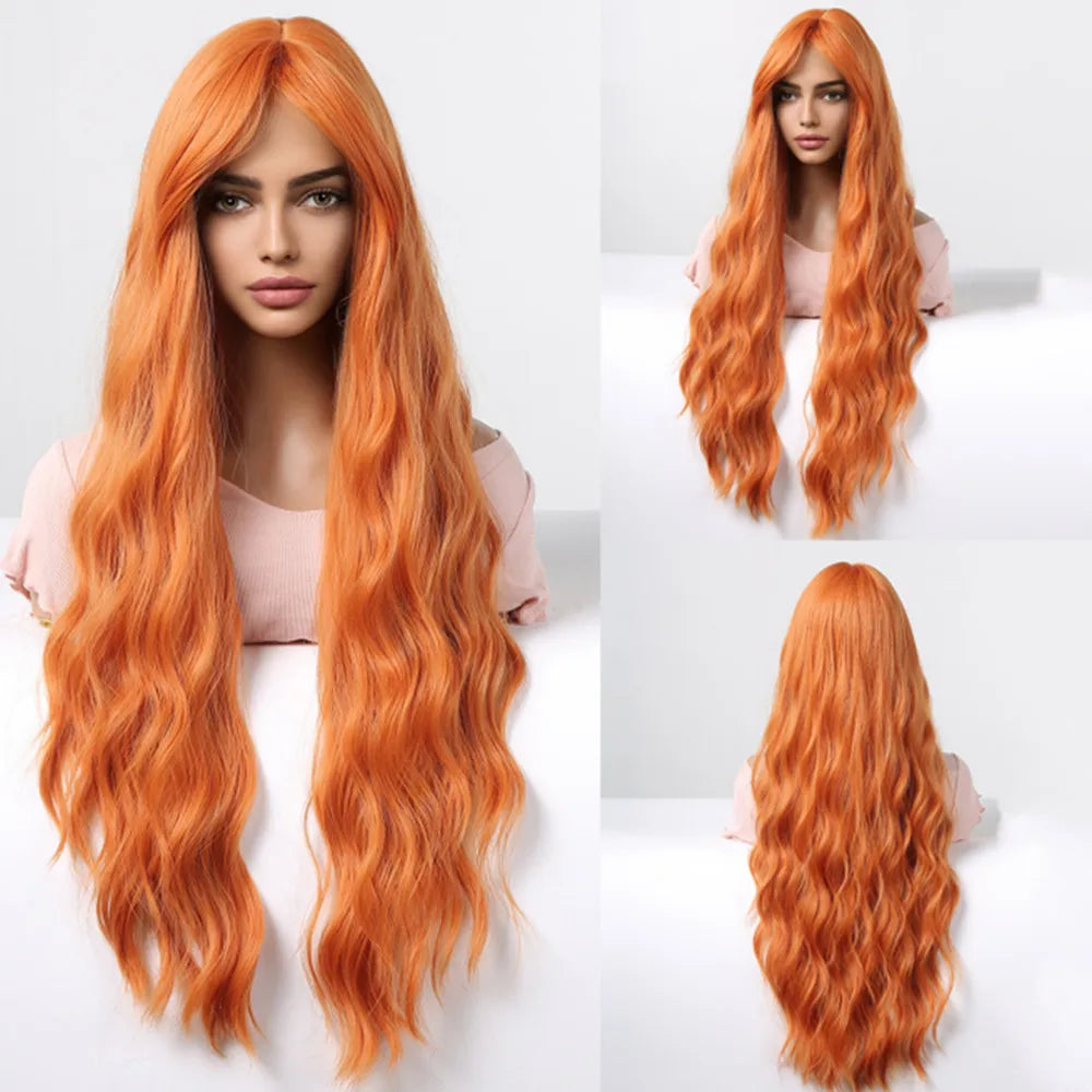 Long Curly Green Wave Synthetic Wigs with Bangs for Women Christmas Grass Green Cosplay Wigs Daily Natural Hair Heat Resistant