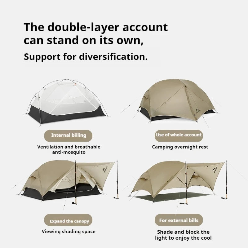 Naturehike Mongar UL Camping Tent 15D Nylon Lightweight 1 or 2 People 3 Seasons Tent Waterproof Portable Outdoor Tent With Mat