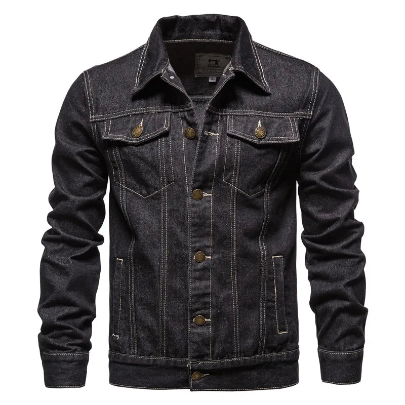 2025 Autumn Men Solid Denim Jackets Fashion Motorcycle Vintage Jeans Jackets Hommes Slim Fit Cotton Casual Black Blue Coats