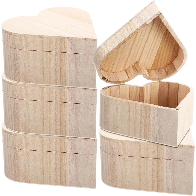 2/5PCS Wooden Storage Box Multipurpose Heart Shape Jewelry Box Wedding Gift Earrings Ring Necklace Storage Bins Home Storage