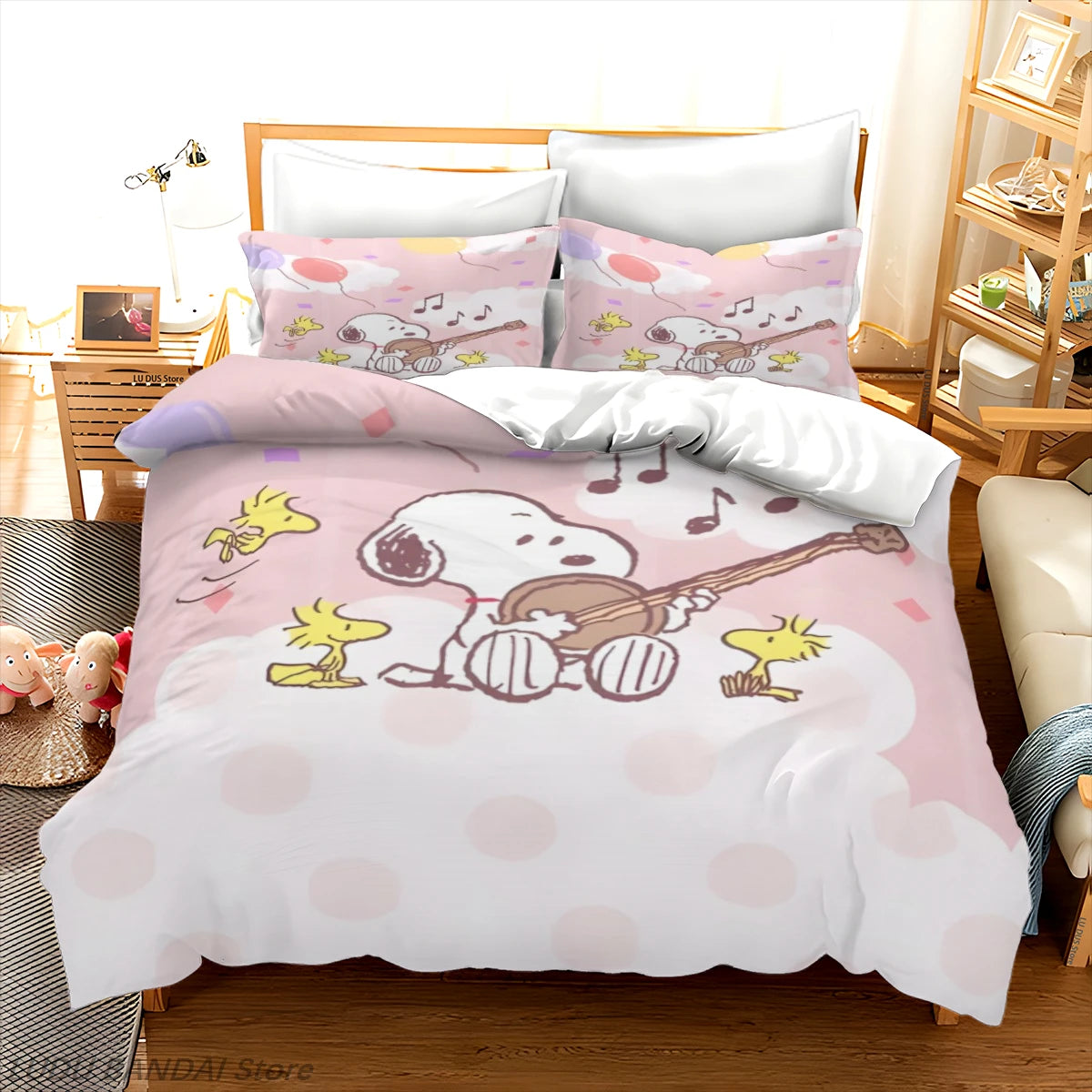 Snoopy Duvet Cover Set Snoopy Bedding Set Luxury Cover 3-Piece Polyester Christmas Decorations Cute Printed Cartoon home