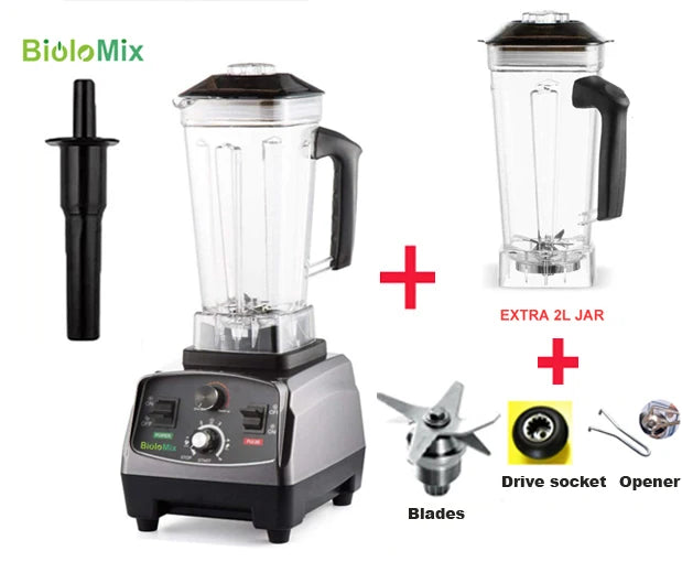 BioloMix 3HP 2200W Heavy Duty Grade Timer Blender Mixer Juicer Fruit Food Processor Ice Smoothies BPA Free 2L Jar