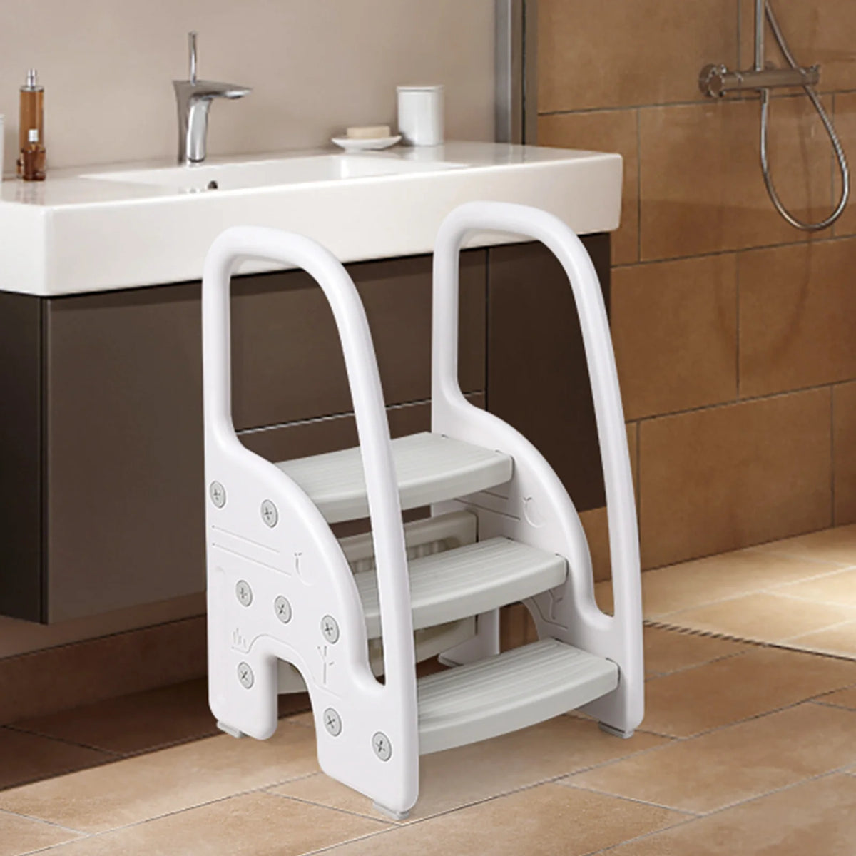 Toddler Step Stool, Kids Step Stool with Handles Sides, Plastic 3 Step Stool for Bathroom Sink,Kitchen Counter,Toilet Potty Trai