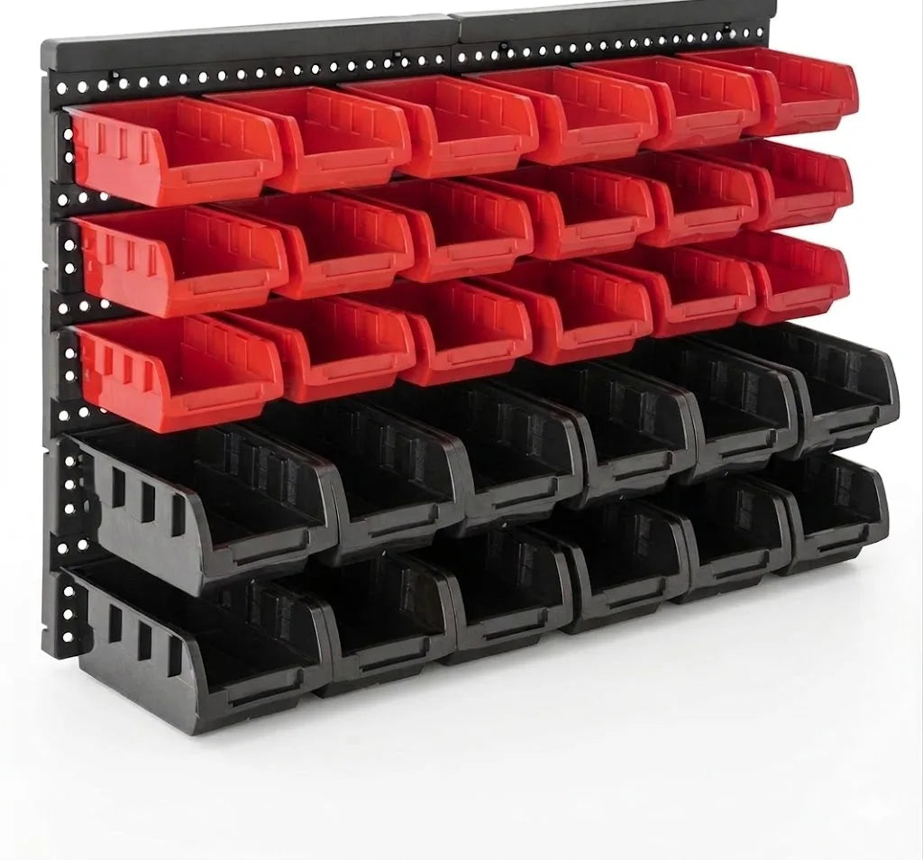 30pcs-Bin Wall Mounted Storage Bins Parts Rack Organizer Garage Shop Tool Organizer for Screws, Nuts, Bolts, Nails, Beads, and Small Hardware Parts, With Wall Panels
