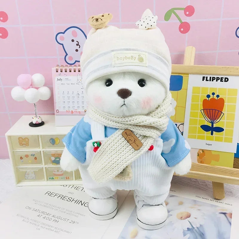 2025 New Model Kawaii 30cm Lena Joint Bear Plush Doll Doll in Teddy Bear One-piece Suit Girl Birthday Gift Christmas Gift