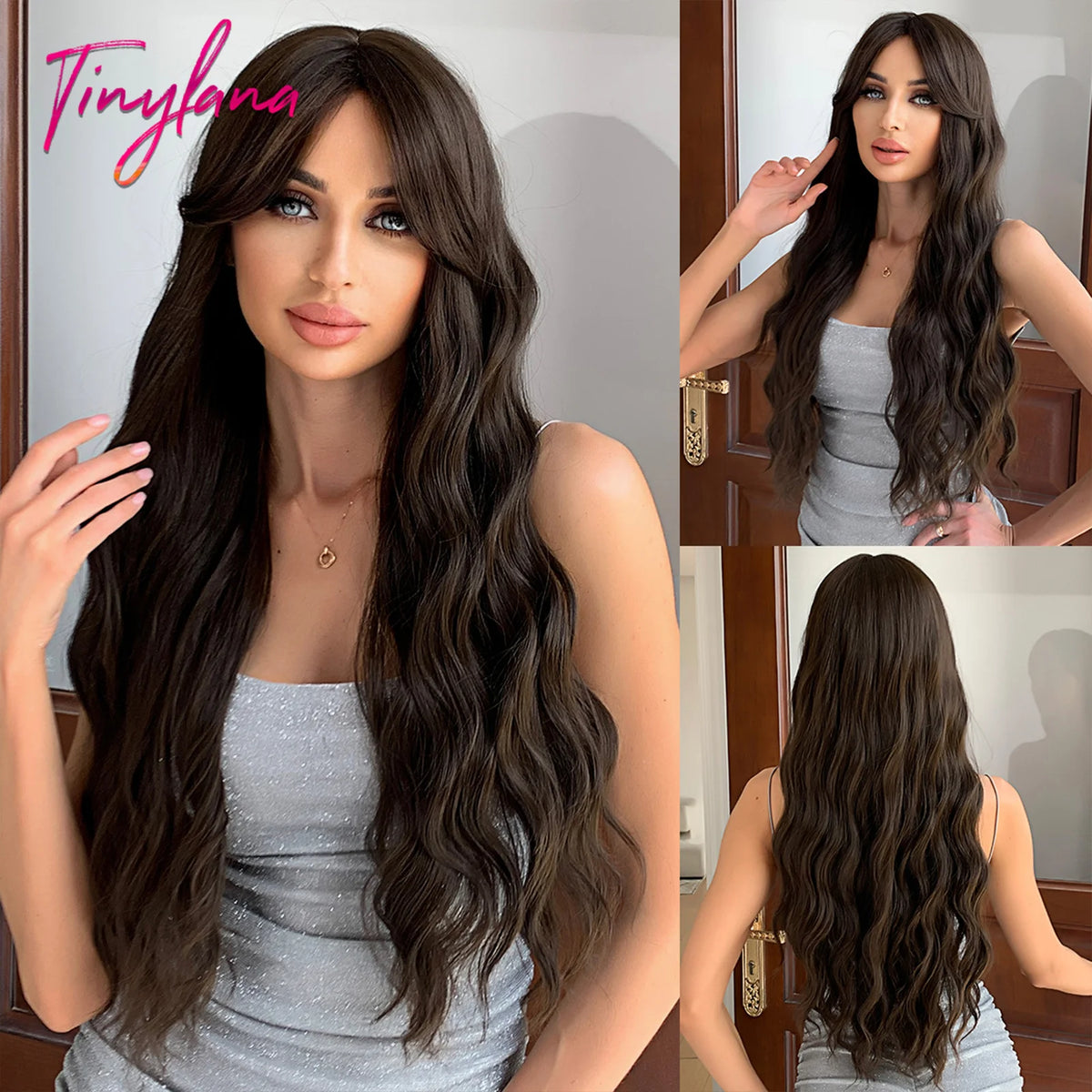 Long Curly Green Wave Synthetic Wigs with Bangs for Women Christmas Grass Green Cosplay Wigs Daily Natural Hair Heat Resistant