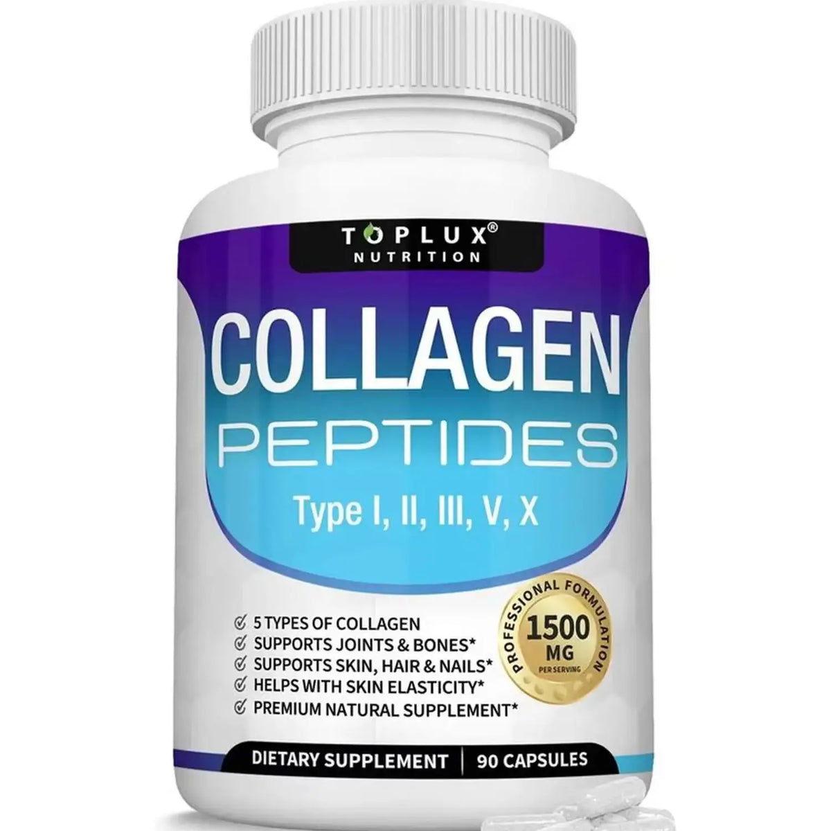 Multi Collagen Peptides Capsules 1800mg Type I,II,III,V,X Hydrolyzed Protein Collagen Complex for Skin, Hair, Nails, Joint