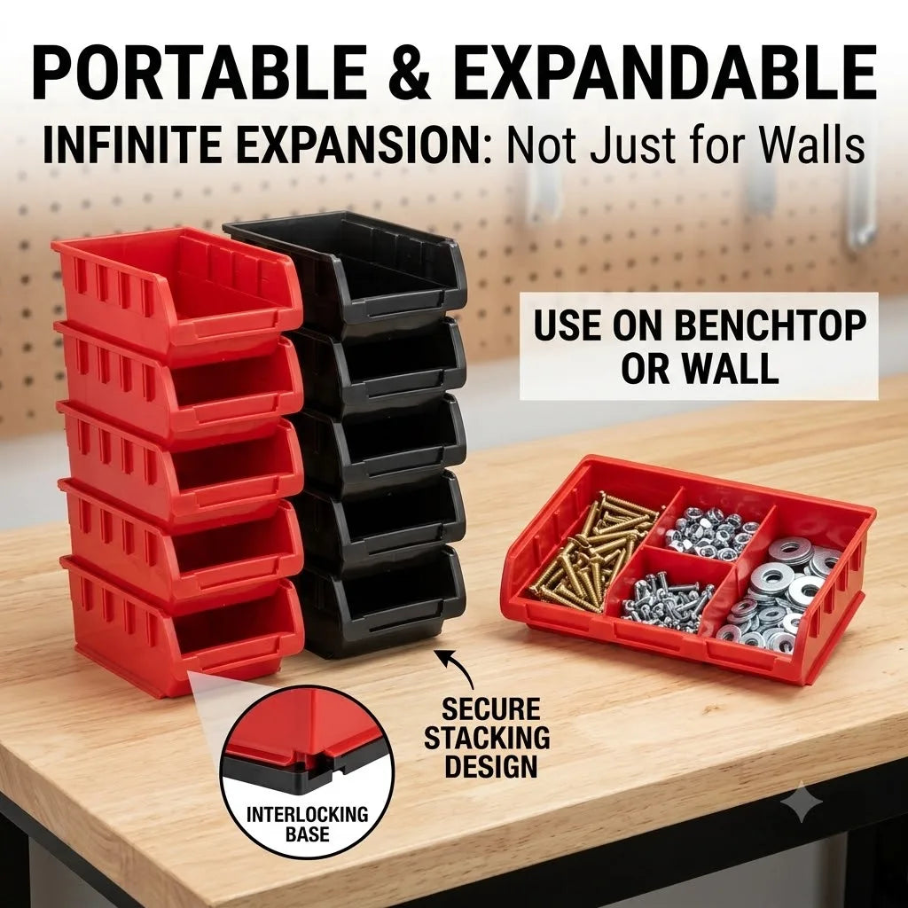 30pcs-Bin Wall Mounted Storage Bins Parts Rack Organizer Garage Shop Tool Organizer for Screws, Nuts, Bolts, Nails, Beads, and Small Hardware Parts, With Wall Panels
