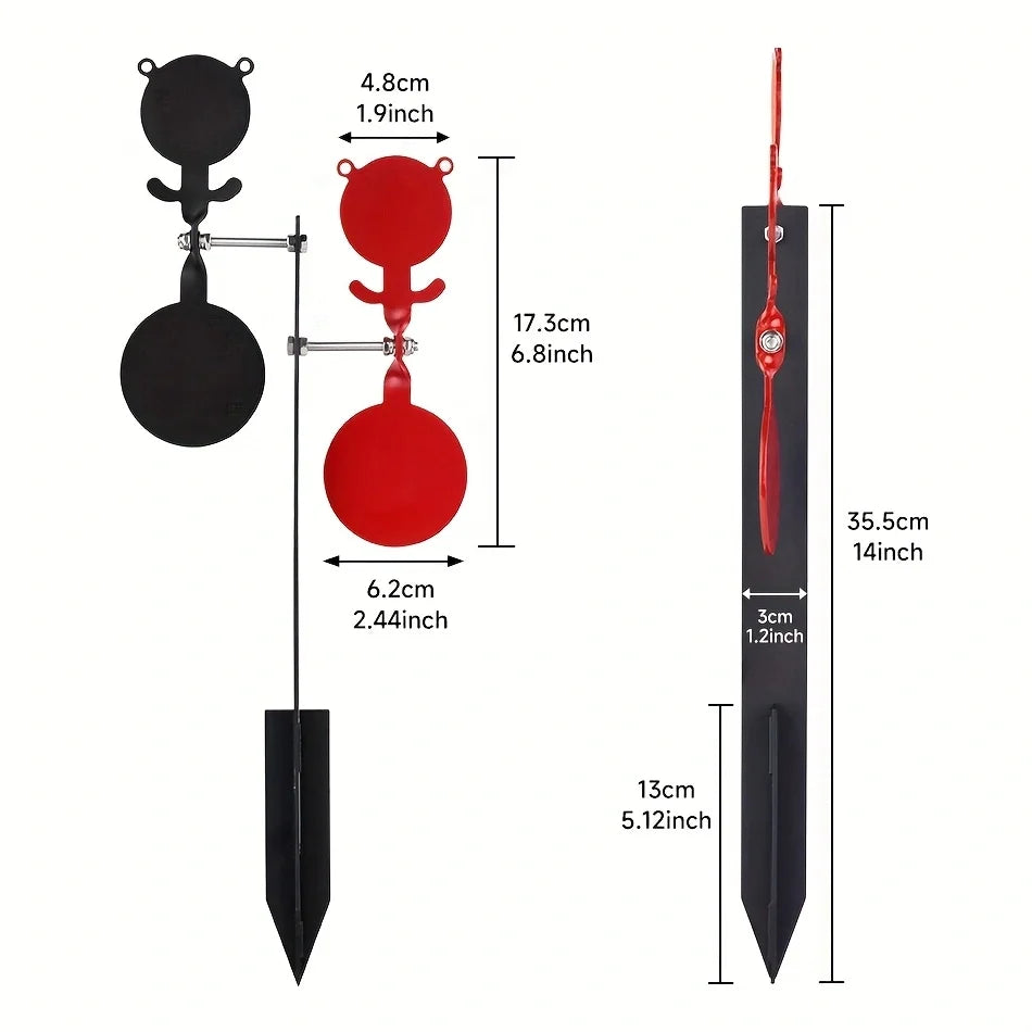 Iron Ground Insertion Double-Sided Rotating Target with Dual 360 Degree Rotating Heads, Used for Slingshot, Air Gun Practice Shooting, Outdoor Entertainment