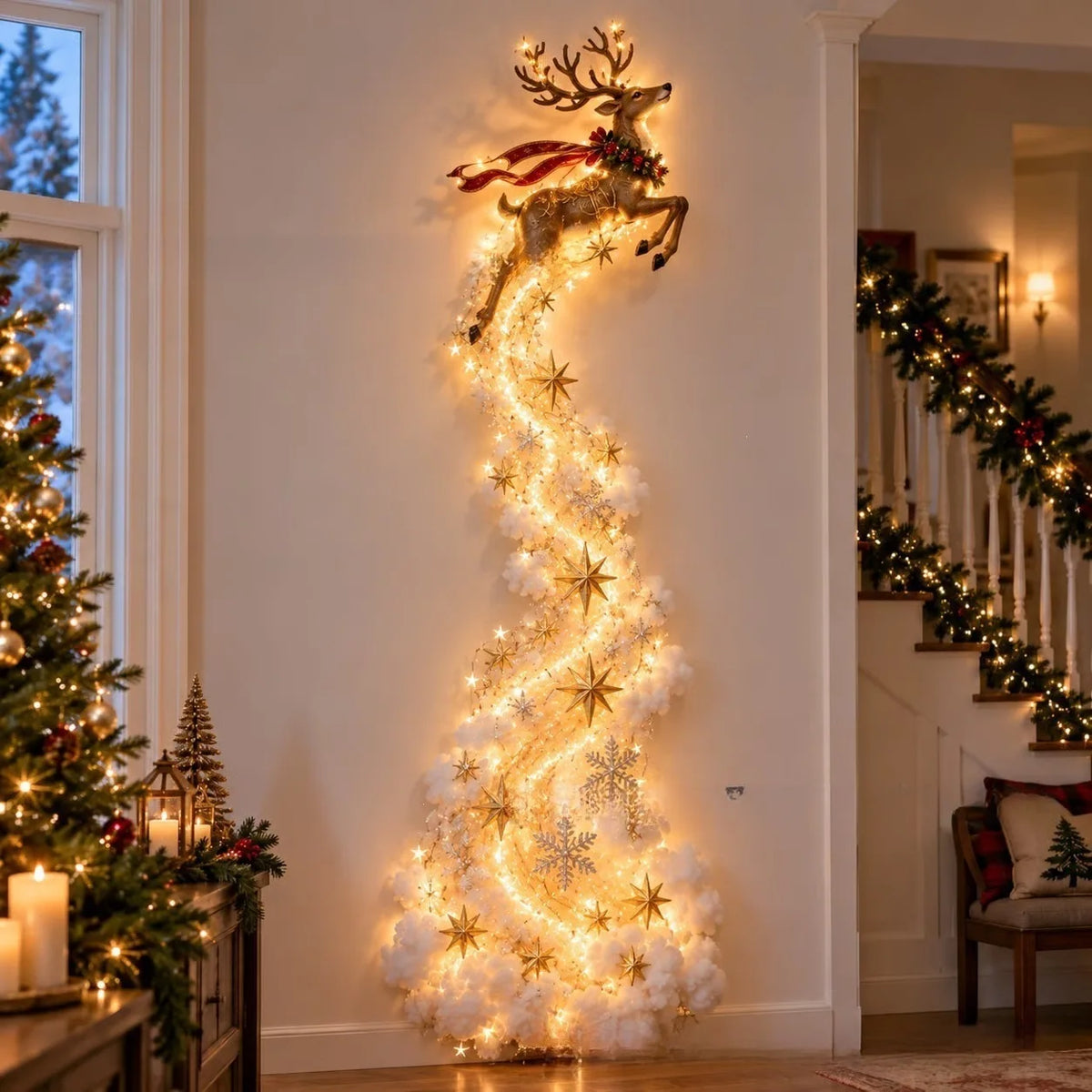 Christmas Magic Trail Wall Light, LED Cascading Holiday Decor,Warm White Glow, Space-Saving Wall Decor 60cm