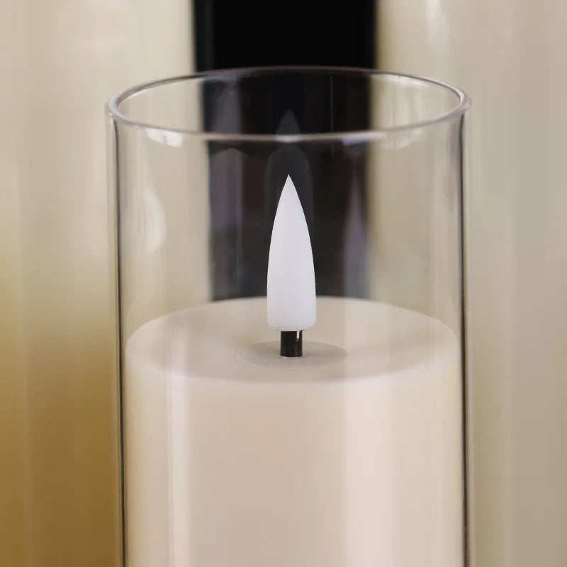 3/5x Flameless LED Candle & Remote Timer Battery Operated Acrylic Clear Pillar Wax, Portable Atmosphere Lamp for Christmas Déc