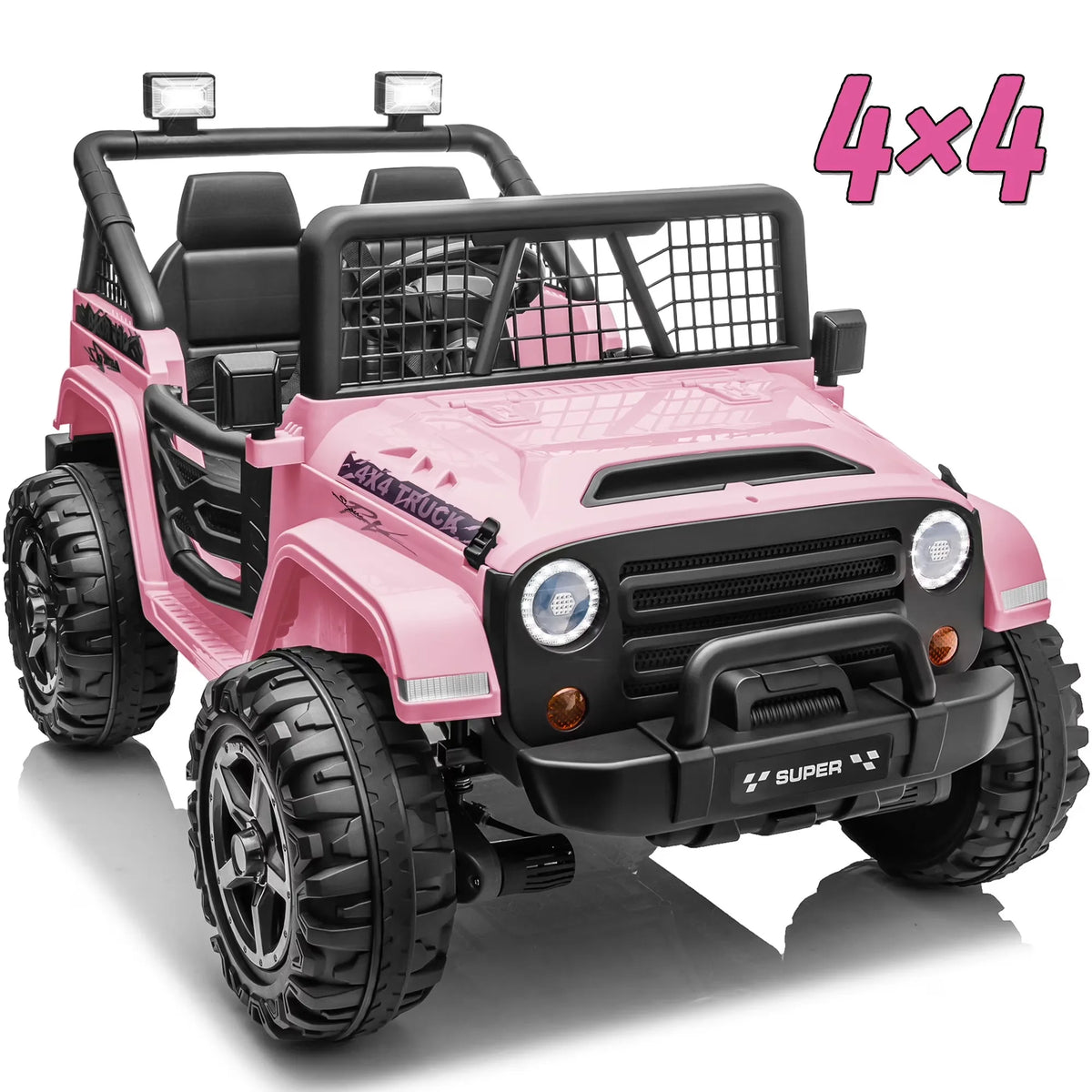 Joyracer 800W 24 Volt Ride on Toys for Big Kids, 4WD/2WD Switchable, 2 Seater Ride on Truck Car W/ Remote Control, Power Car Wheels, 3 Speeds, Spring Suspension, Bluetooth Music, Pink