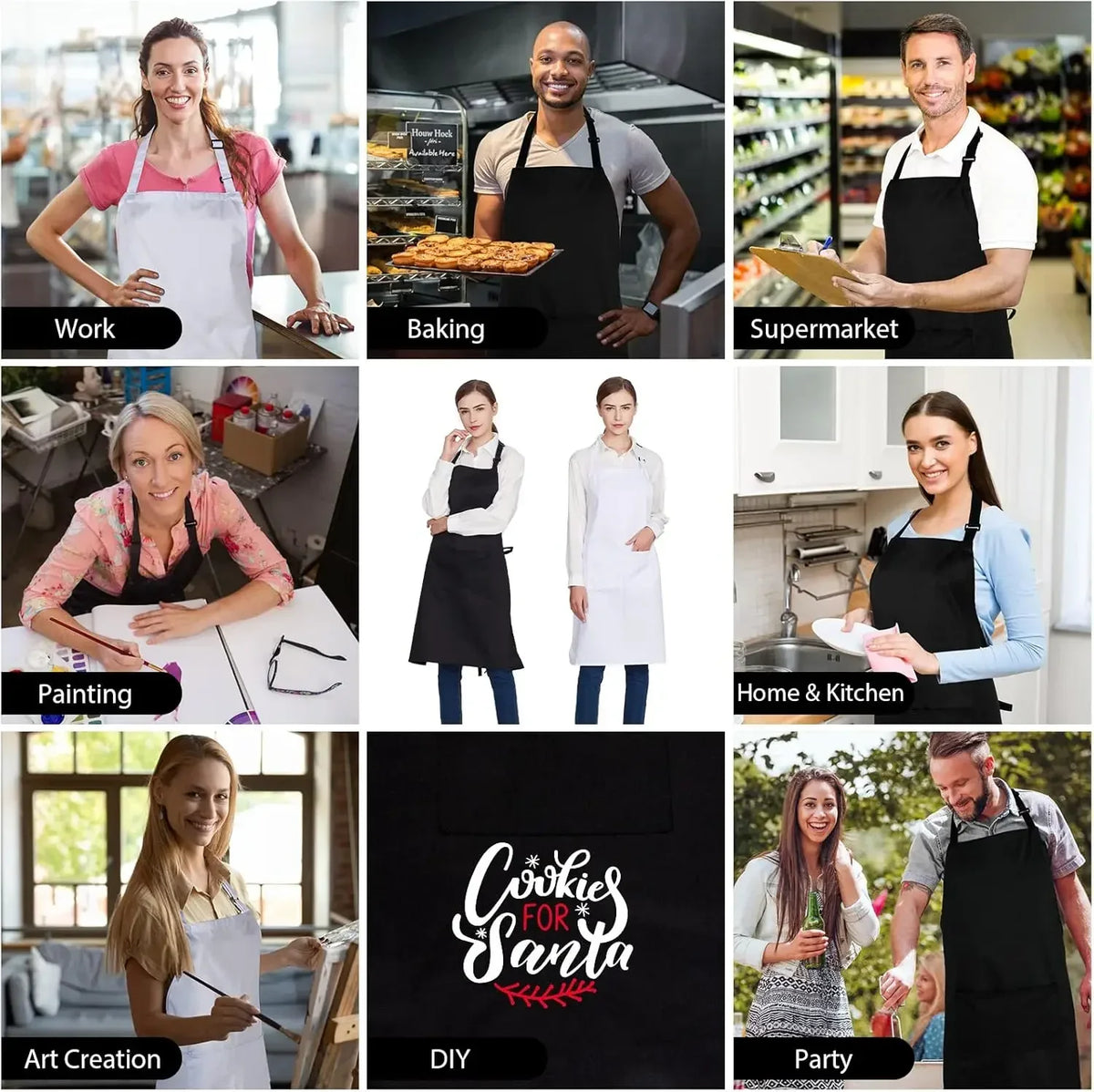 12-120Pcs Bib Aprons with 2 Pockets Unisex Chef Apron Kitchen Aprons Painting Sewing Christmas Cookie Party Server Aprons