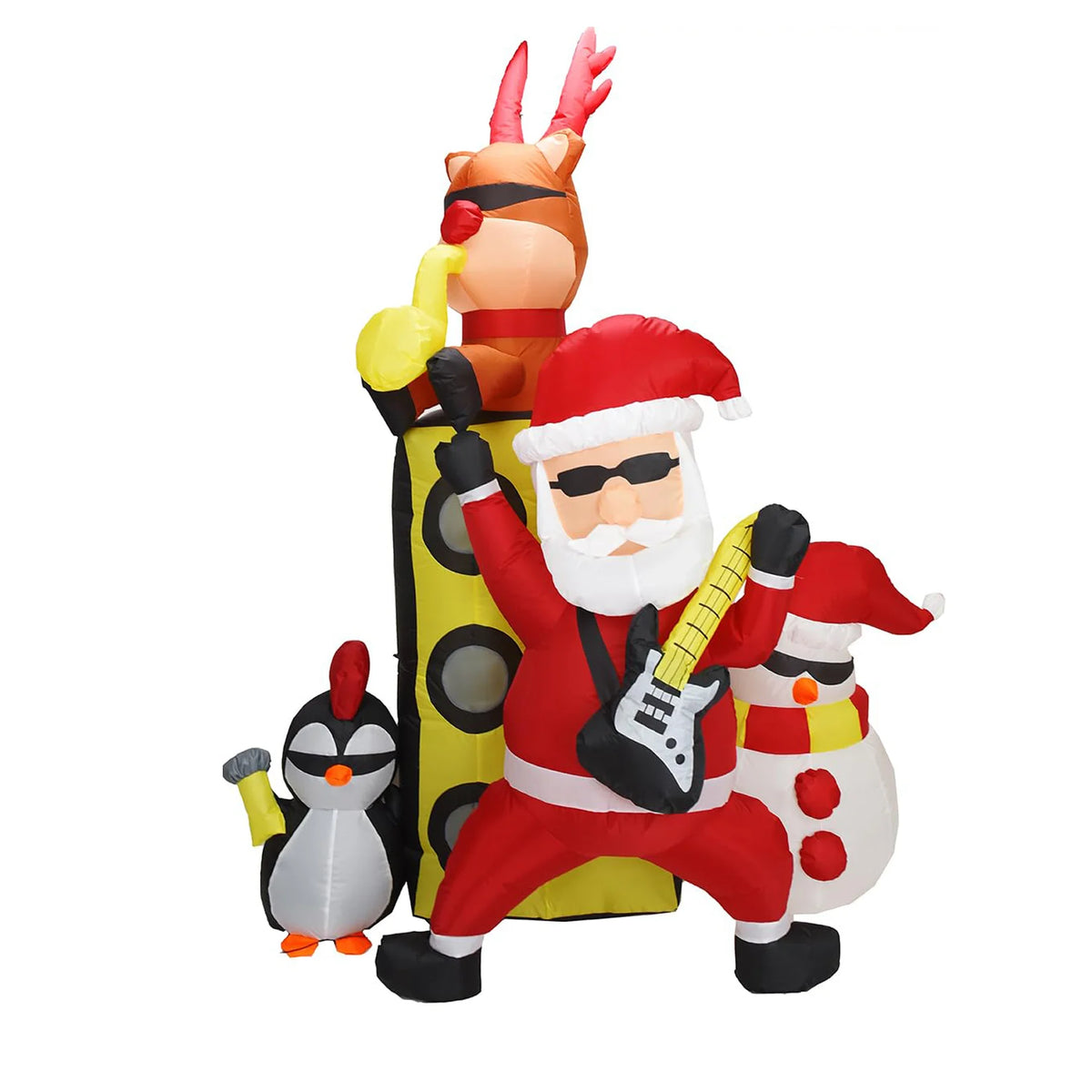 7FT Christmas Inflatable Santa Band With Reindeer Snowman Penguin 5 LED Lights, Blow Up Outdoor Toy For Yard Lawn Porch Party Decor