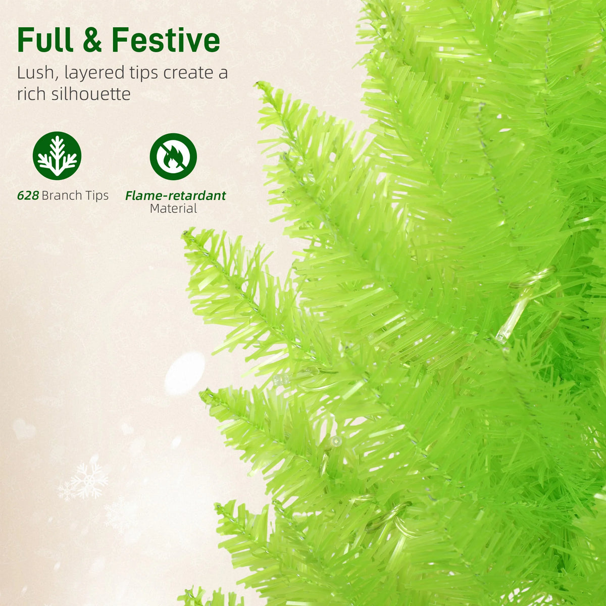 7FT Bright Green Whimsical Curved Artificial Christmas Tree Pre-lit with LED Lights, Bendable Xmas Tree for Indoor Holiday Home Party Decor