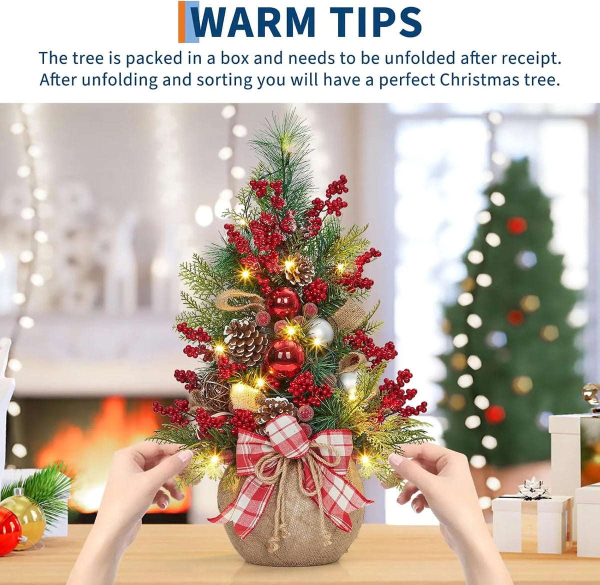 Garvee 24Inch LED Christmas Tree Nightlight LED Light Pine Needle Tree Mini Xmas Tree Christmas Decoration DIY Desktop Ornament New Year Gift