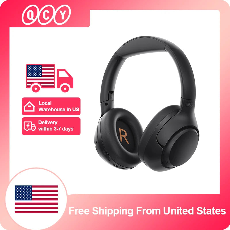 QCY H3 ANC Wireless Headphones Bluetooth 5.4 Hi-Res Audio Over Ear Headset 43dB Hybrid Active Noise Cancellation Earphones 60H