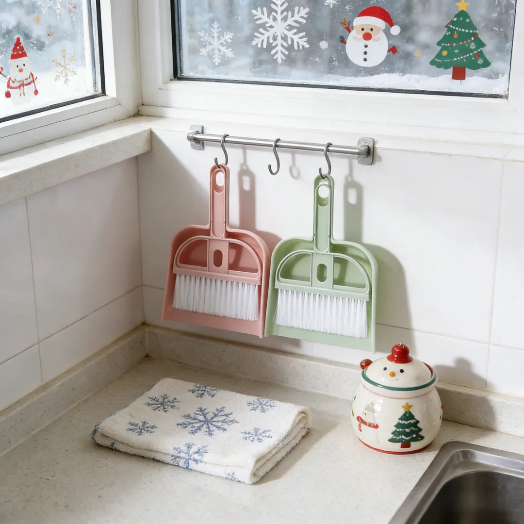 Christmas Gift Mini Desk Broom & Dustpan Set - Stocking Stuffers Cozy Home Desktop Cleaning Tool(blue/pink)