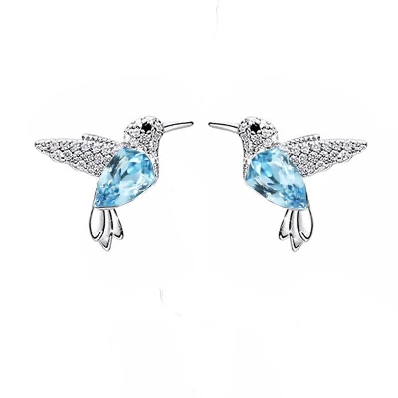 COCOM S925 Sterling Silver Hummingbird Crystal Stud Earrings for Women Girls Earrings 2021 Trend Christmas Fine Jewelry Gift