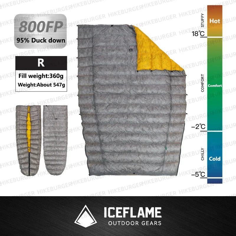 Ice Flame NXT 3 Season Summer Quilt Outdoor Camping Equipment Sleeping Bag Ultralight Gray Duck Down Thermal Hiking Backpacking