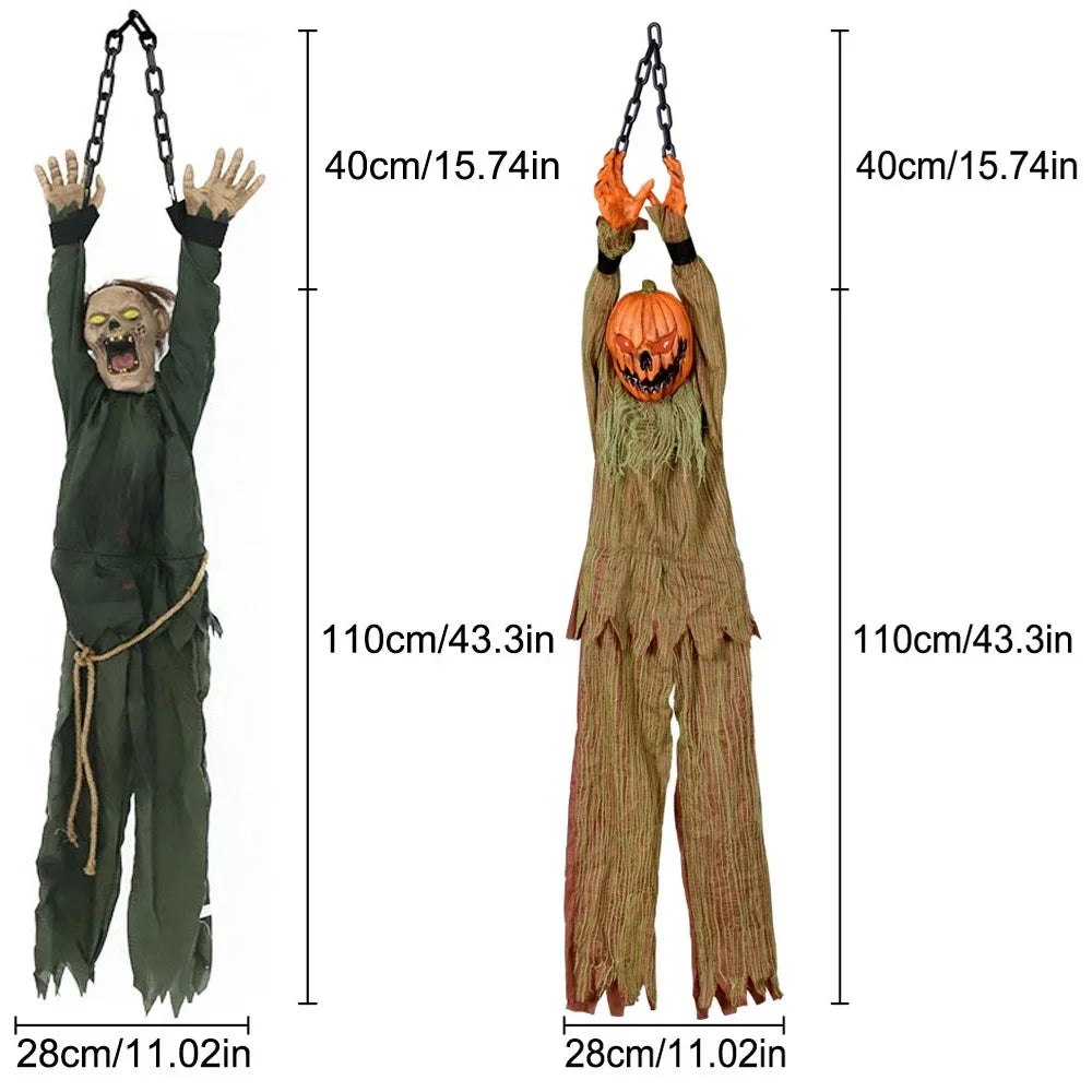 1PC Halloween Hanging Pumpkin Head Decoration with Scary Sounds - Fabric, for Hanging Decor, Celebrates Halloween, Christmas