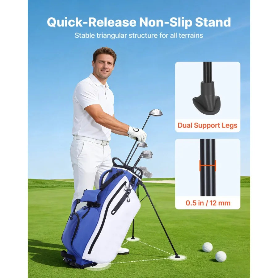 Golf Cart Bag, 7 Way Top Divider Organizer, Club Stand Bag with Full-length Divider, Handles, Dual Support Legs, Storage Pocket