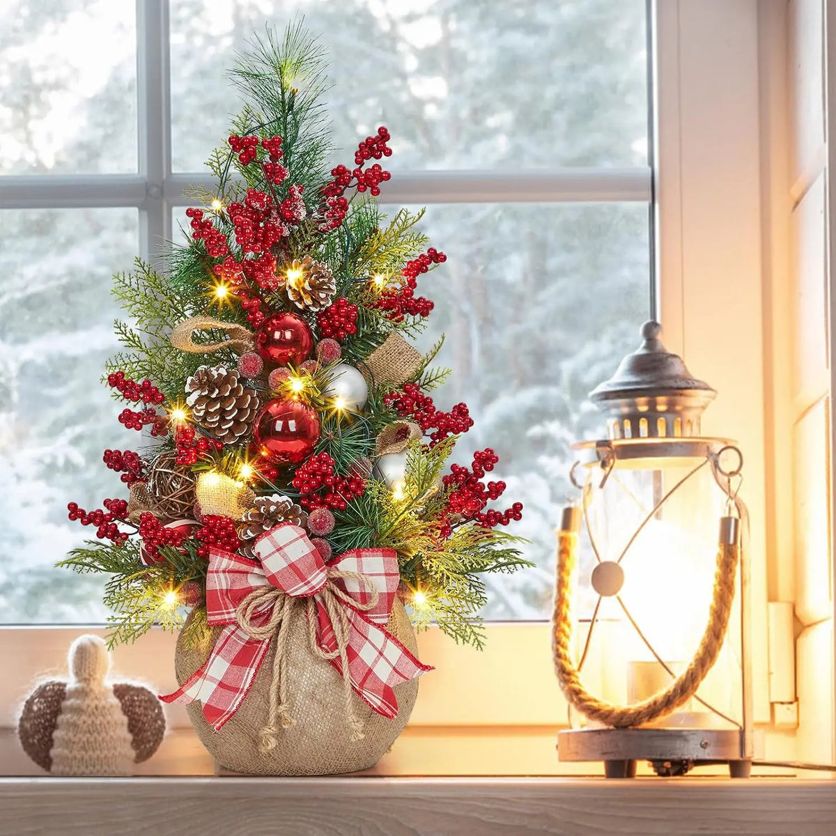 Garvee 24Inch LED Christmas Tree Nightlight LED Light Pine Needle Tree Mini Xmas Tree Christmas Decoration DIY Desktop Ornament New Year Gift