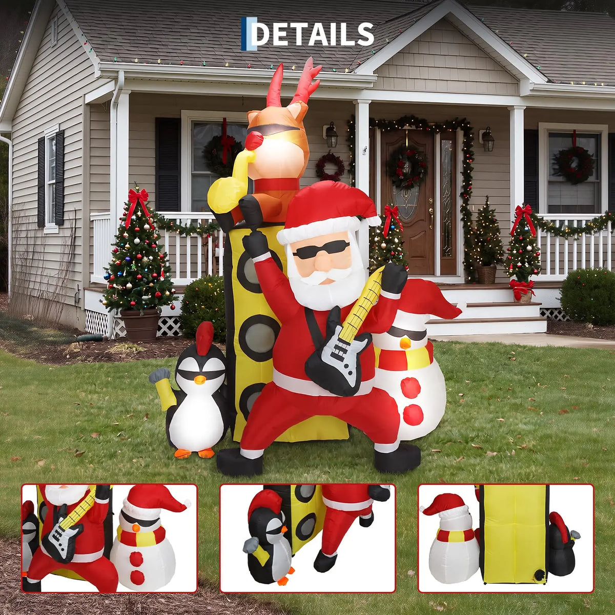 7FT Christmas Inflatable Santa Band With Reindeer Snowman Penguin 5 LED Lights, Blow Up Outdoor Toy For Yard Lawn Porch Party Decor
