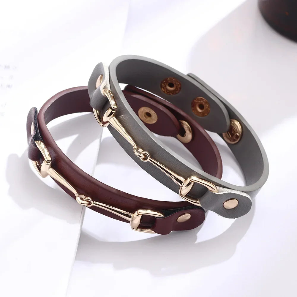 Kirykle High Quality PU leather Bracelet for women Candy Color Double Layer Punk Style Charms Leather Bangle Christmas Gift