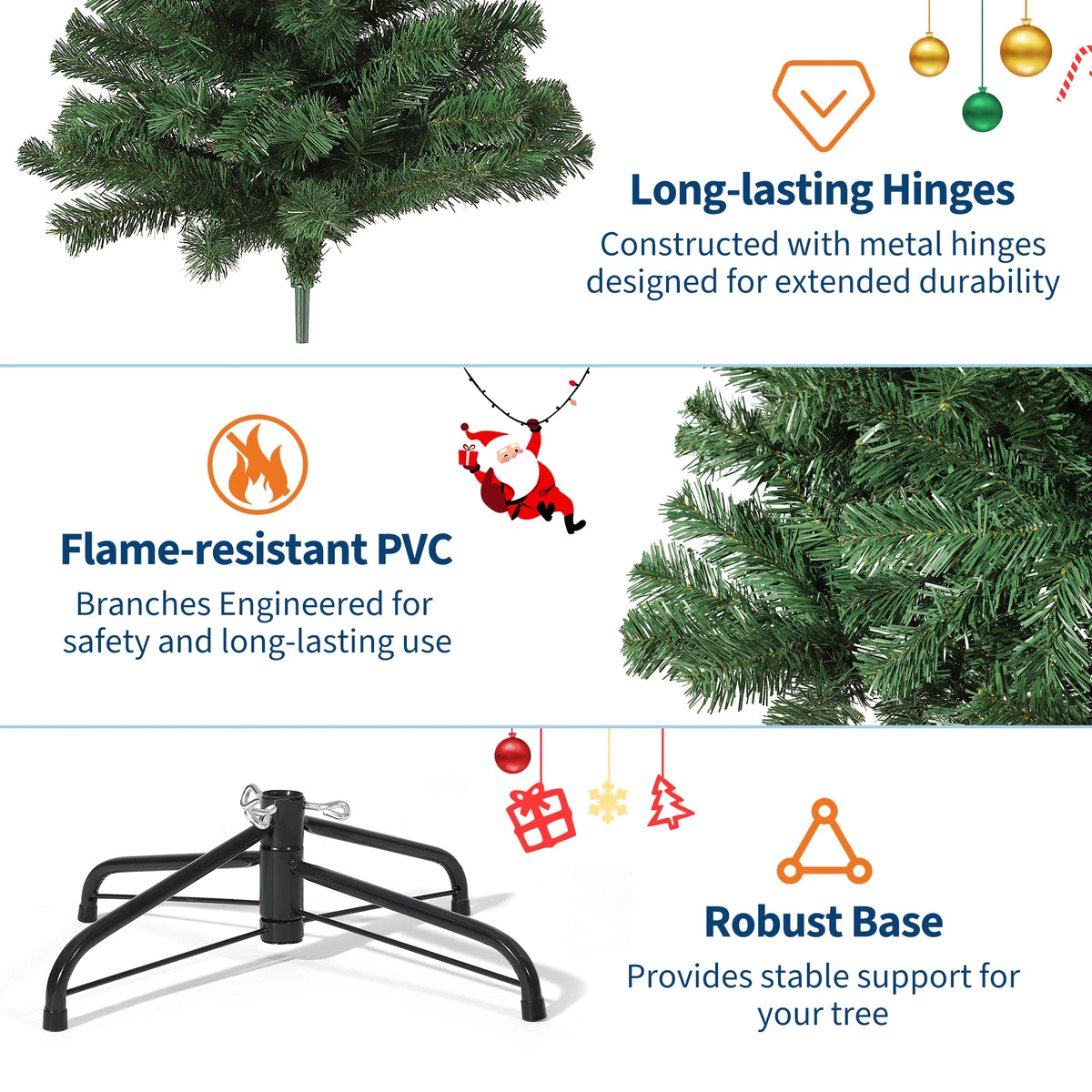 GAOMON Prelit Artificial Christmas Tree 6 Feet - Fraser Fir with 300 Multicolor Led Lights - Wide Hinged Design, Fire Resistant, Ul Certified - Ideal for Home and Office