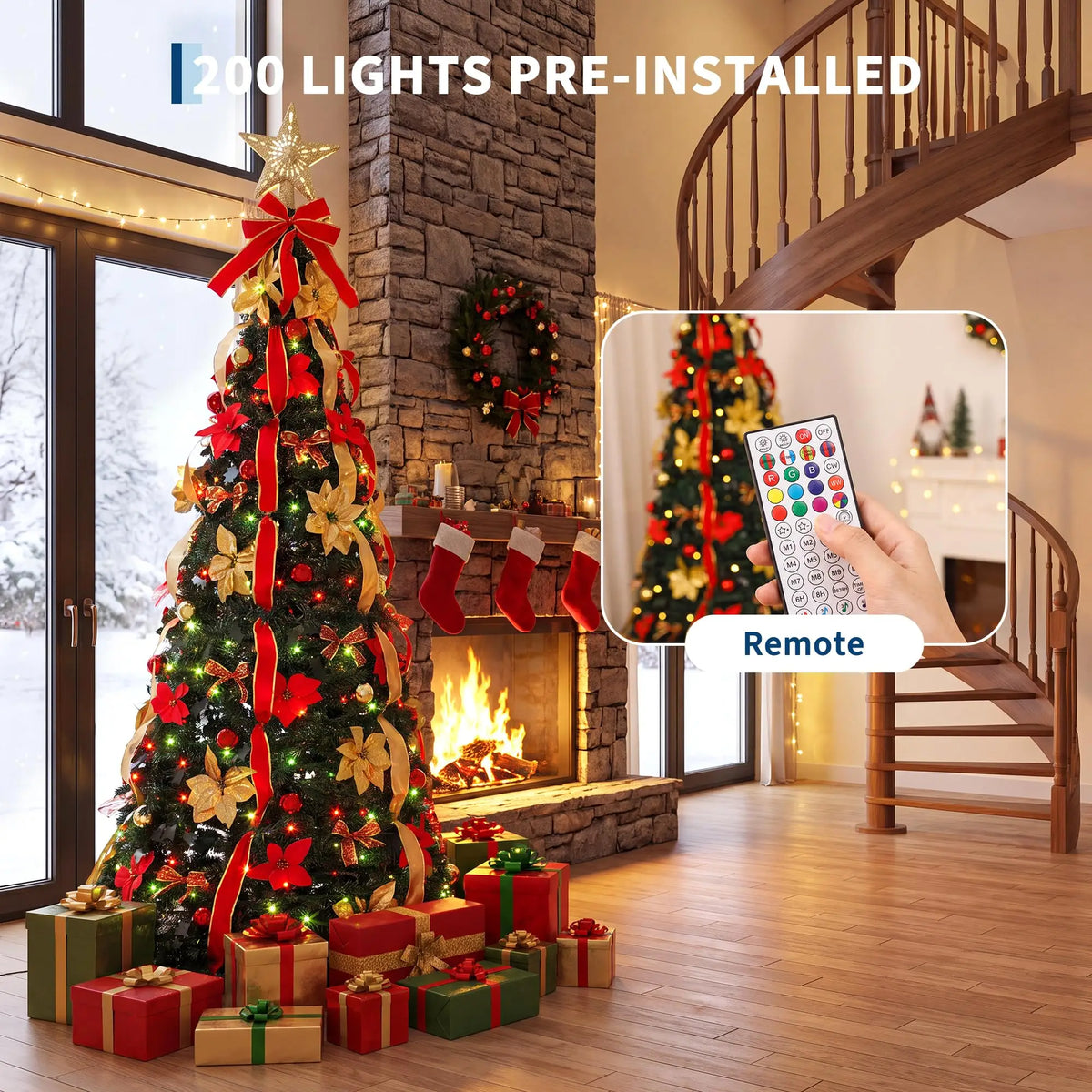 6-7 FT Pop-Up Pre-Lit Christmas Tree with LED Lights & Lighted Star Leader Pre-Decorated Artificial Xmas Tree for Indoor Holiday Decor