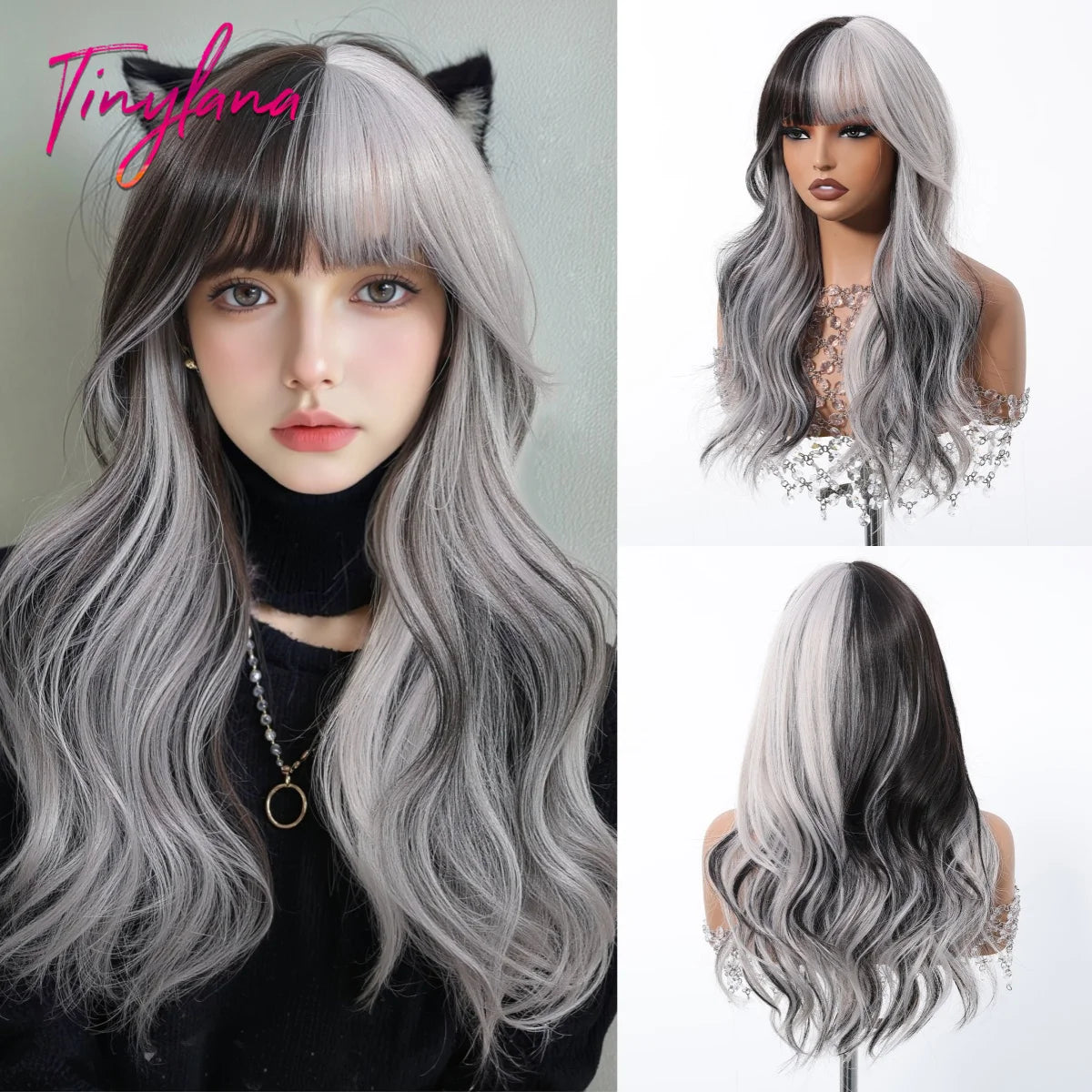 Long Curly Green Wave Synthetic Wigs with Bangs for Women Christmas Grass Green Cosplay Wigs Daily Natural Hair Heat Resistant