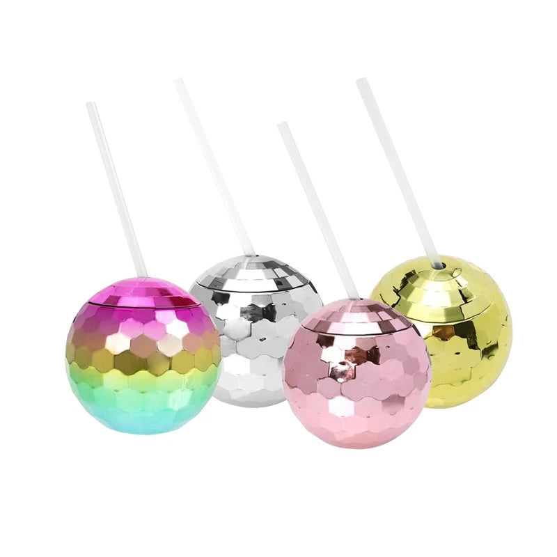 Disco Ball Cup Electroplated Round Plastic Drink Tumbler Party Centerpiece Bar Decor For Teens Women Kids Christmas Birthday