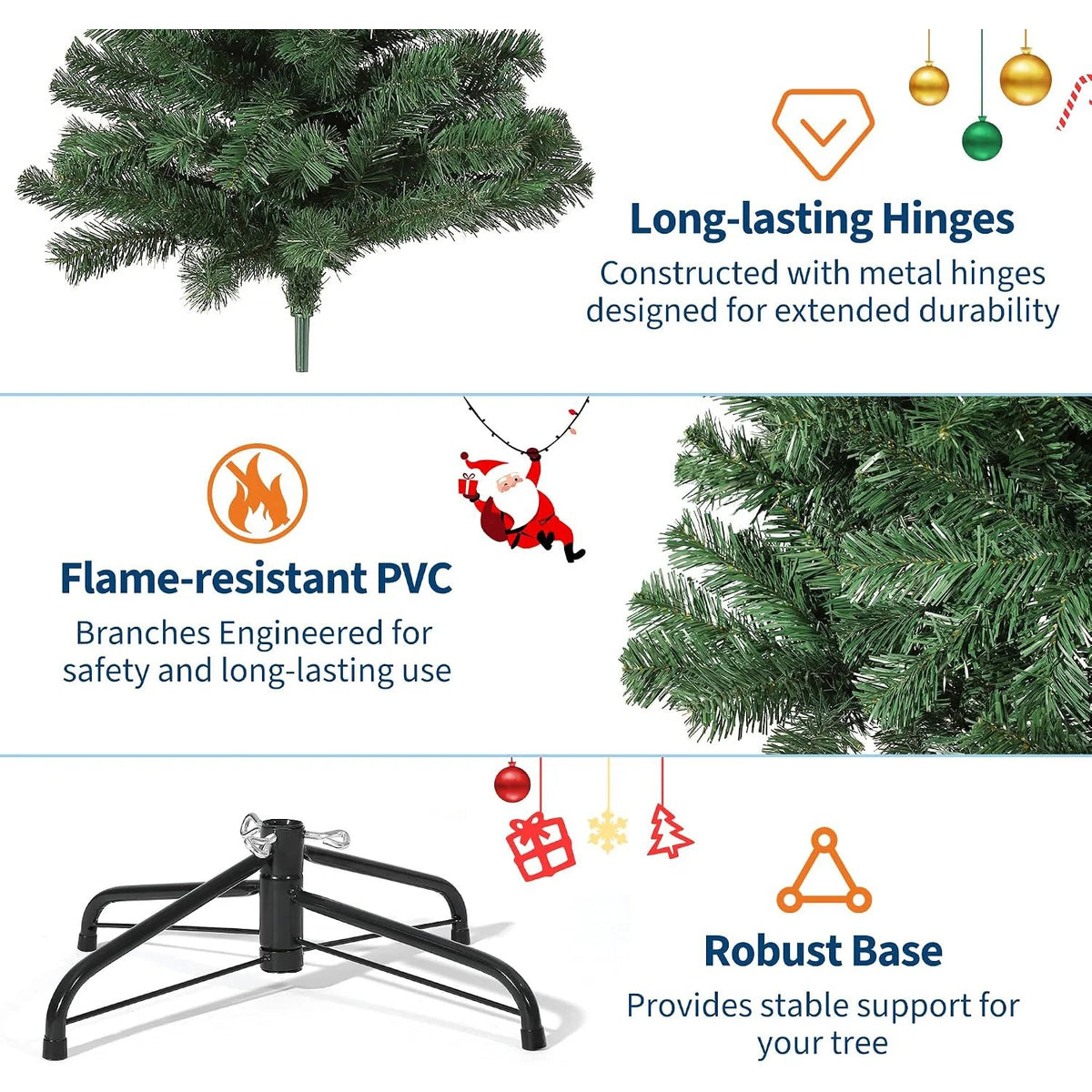 Artificial Christmas Tree 4.5FT 6 FT 7.5FT Unlit Green Spruce Tree with 1450 Realistic Branch Tips Hinged Metal Trunk Collapsible Stand Carry Bag Holiday Decor