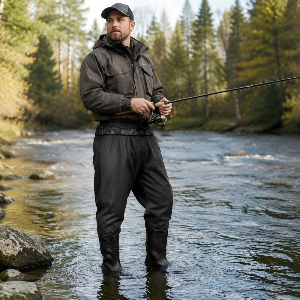 Waist High Fishing Waders for Men Women Waterproof Nylon PVC Wading Trousers with Boots Lure Fishing Size 6-14