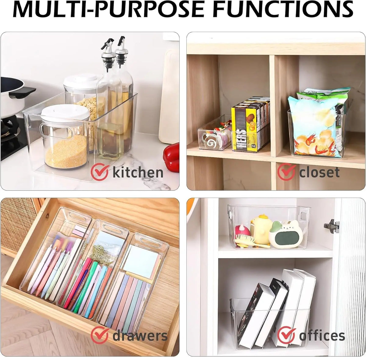 8 Pack Clear Plastic Storage Bins Pantry Organizer for Kitchen Fridge Cabinet Freezer Bathroom Home Organization Containers