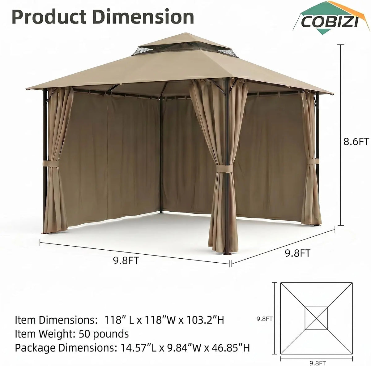 10×10 Gazebo with Cold-Proof Curtains ,Heavy Duty Gazebo Double Roof with Metal Frame,Tents for Patio, Deck,Backyard