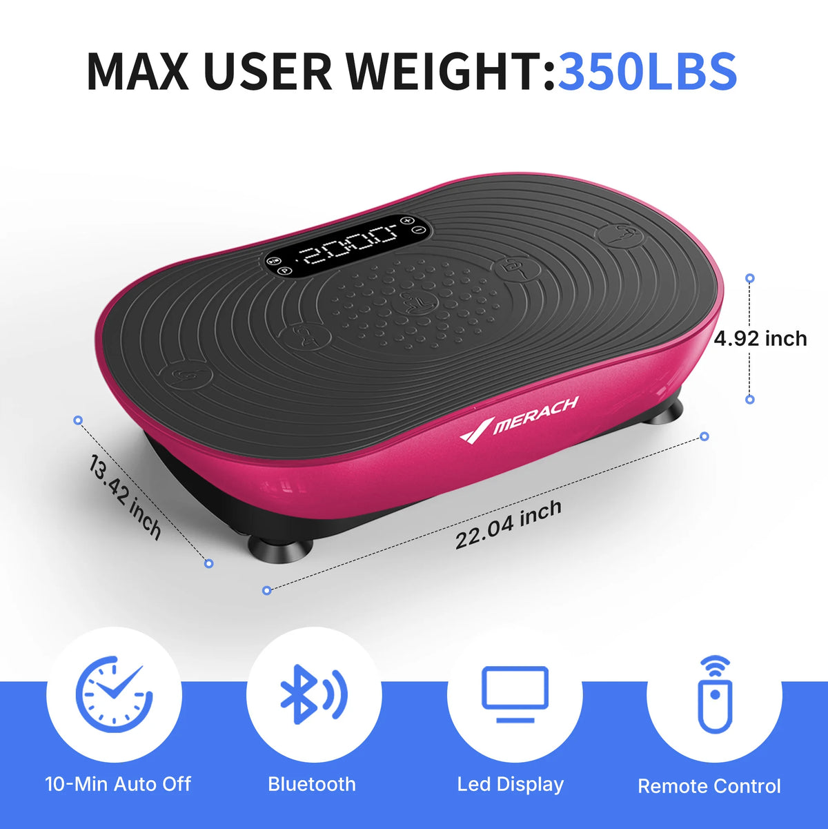 Merach V33 Pro Vibration Plate Exercise Machine with Digital Display, Resistance Bands & Built-in Speakers, Whole Body Workout Weight Loss 350lbs Capacity for Lymphatic Drainage Home Fitness Equipment