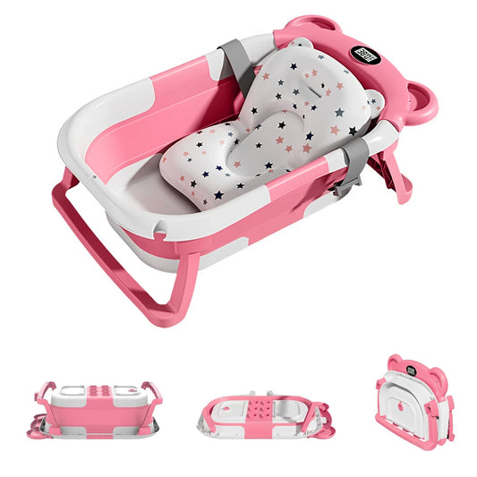 Newborn Collapsible Baby Bathtub Portable Travel Tub with Thermometer And Soft Floating Cushion Drain Hole Baby Tubs