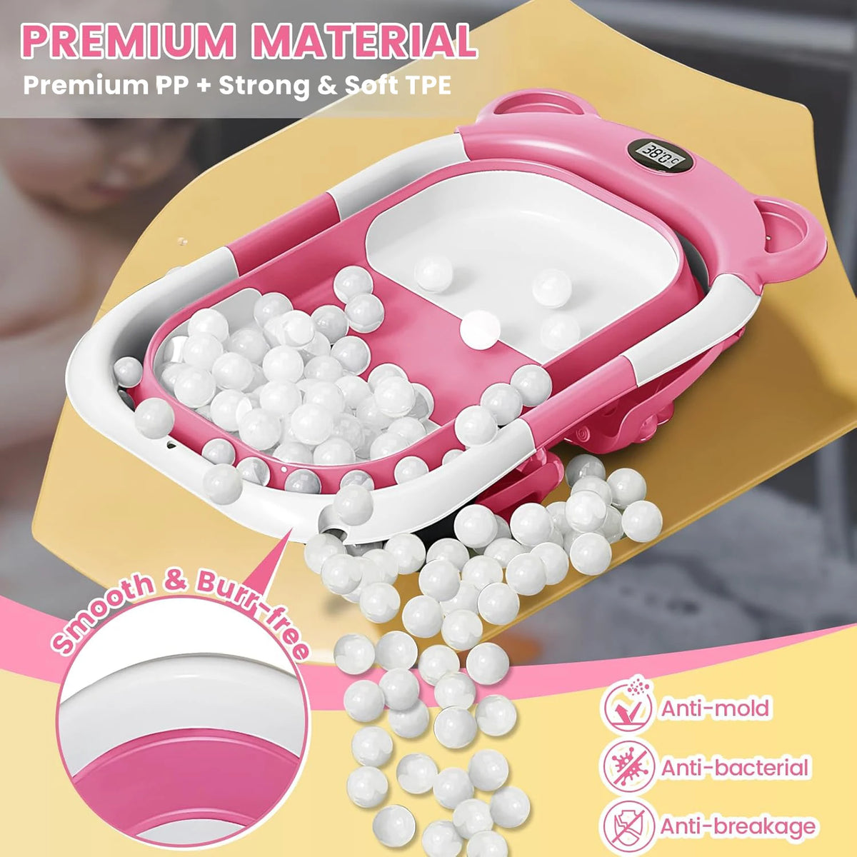 Newborn Collapsible Baby Bathtub Portable Travel Tub with Thermometer And Soft Floating Cushion Drain Hole Baby Tubs